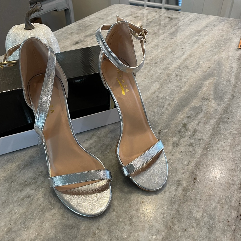 Silver 4 inch heel sandal worn once
